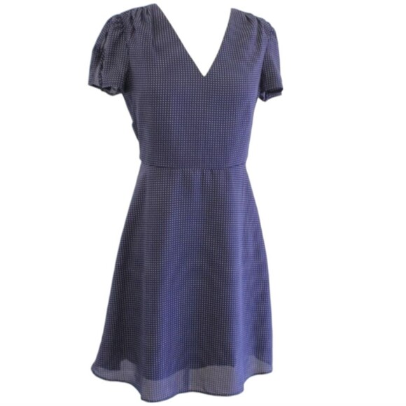 J. Crew Dress Mercantile Blue White Polka Dot V Neck Short Sleeve Knee Length 2 - Picture 2 of 7